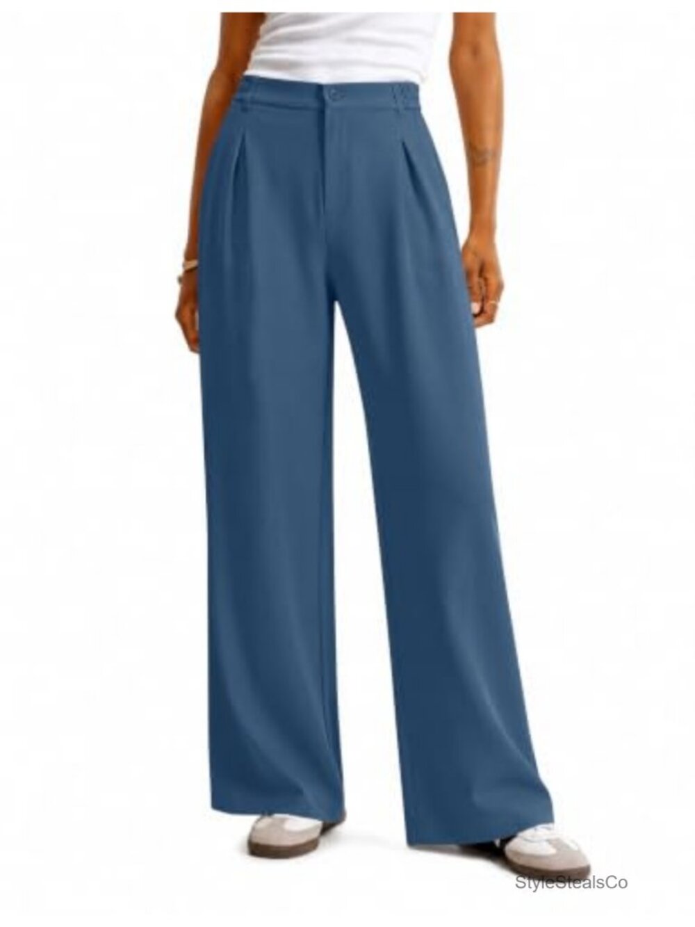 LOMON Womens Wide Leg Dress Pants Twill Suit Fabric Pleated Work Trousers